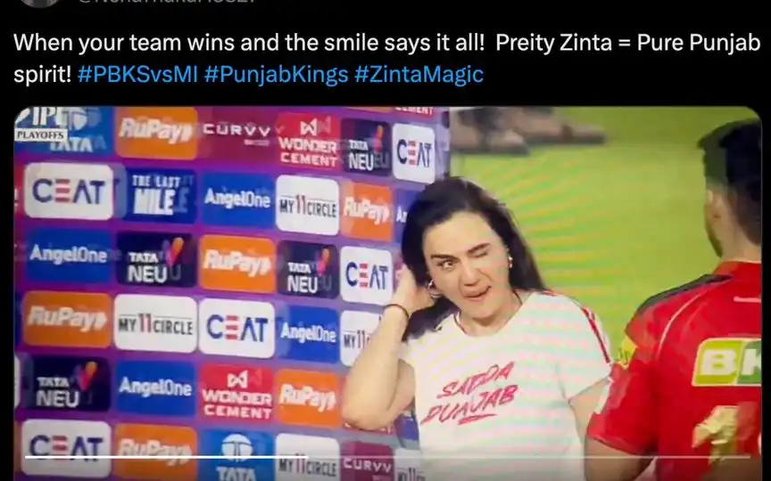 Preity Zinta winks at PBKS Player [Source: @choWARyanga/X]